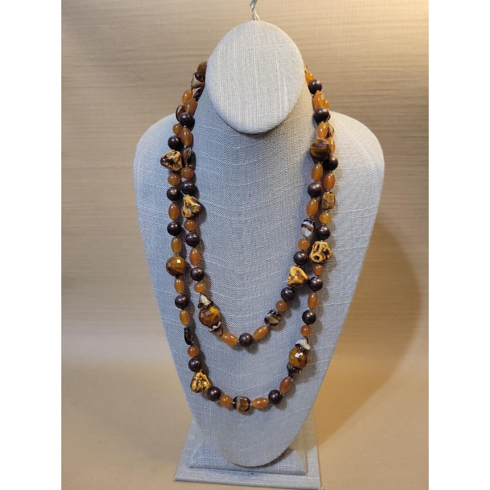 Hattie Carnegie Beaded Necklace 42" Amber Vintage